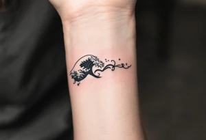 A bold black wave crest curls across the forearm, symbolizing strength and flow. tattoo idea