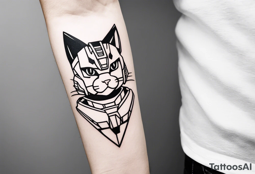 gundam cat wrist tattoo black and white minimalistic tattoo idea