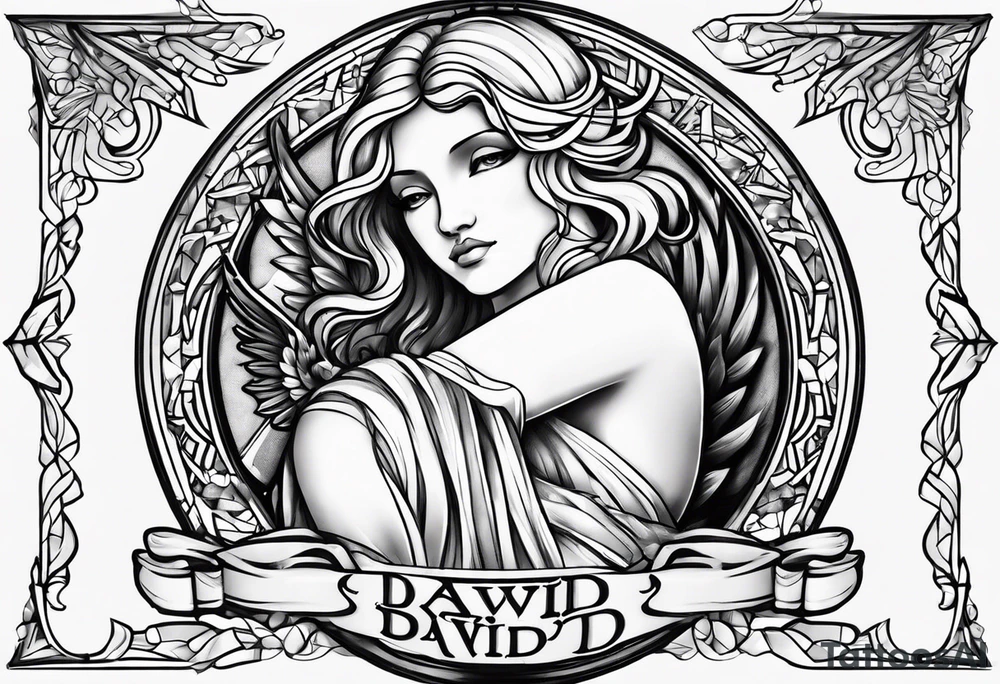 Name David with angel tattoo idea