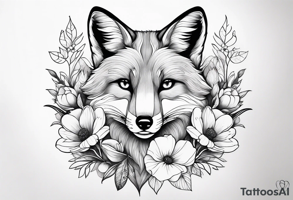 feminin minimalist flowers with fox full body tattoo idea feminin minimalist flowers with fox full body tattoo idea