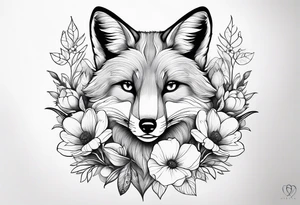 feminin minimalist flowers with fox full body tattoo idea