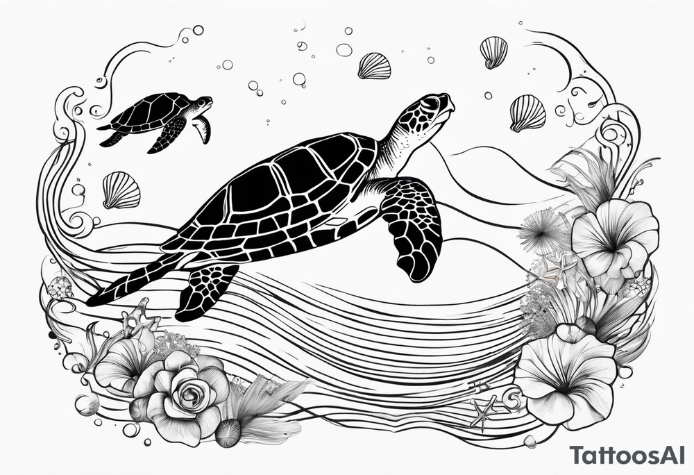 Ocean/waves, with turtle/jellyfish/starfish/shells, for woman’s wrist tattoo idea