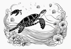 Ocean/waves, with turtle/jellyfish/starfish/shells, for woman’s wrist tattoo idea