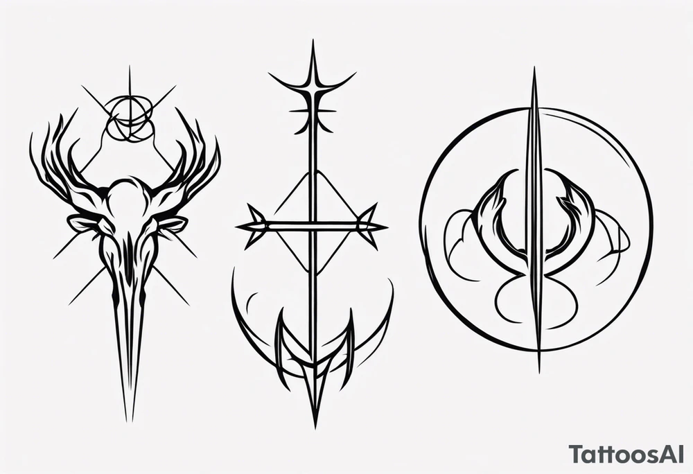 minimalist tattoo of sagittarius, pisces and scorpio signs. With lines around them tattoo idea