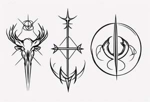 minimalist tattoo of sagittarius, pisces and scorpio signs. With lines around them tattoo idea
