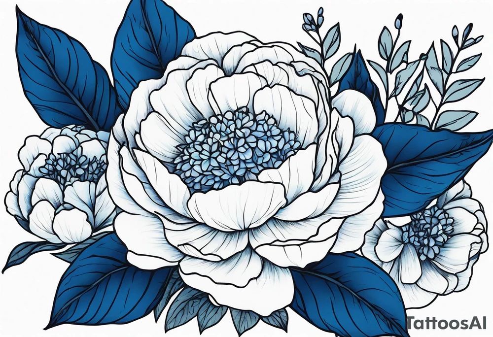 Blue hydrangeas with peonies tattoo idea