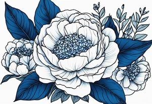 Blue hydrangeas with peonies tattoo idea