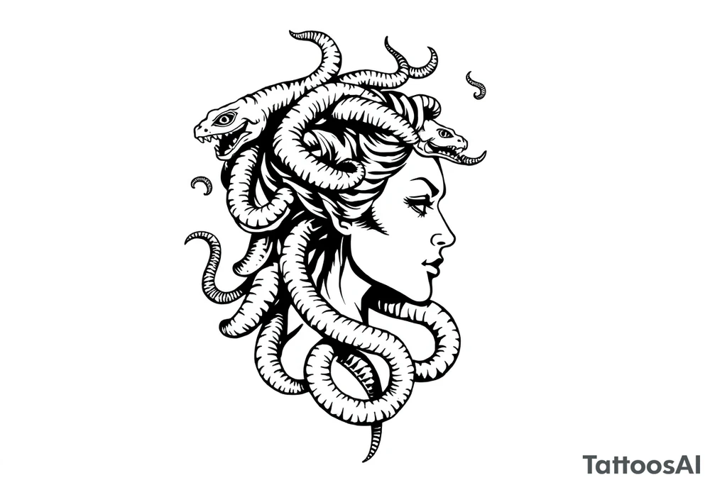 Side portrait of Medusa with snake heads tattoo idea