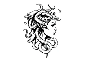 Side portrait of Medusa with snake heads tattoo idea