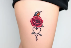 Robin bird and red rose with infinity heart tattoo idea