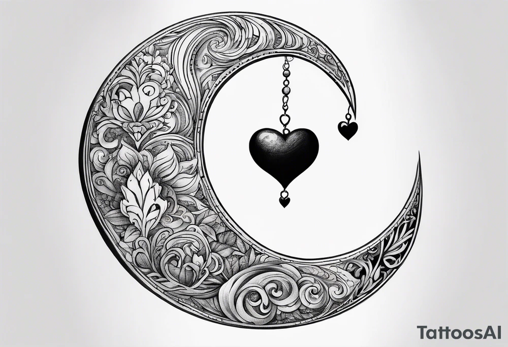 Crescent moon with a love heart inside tattoo idea
