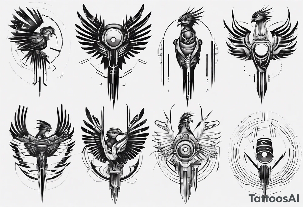 minimalist cyberpunk Quetzal tattoo idea