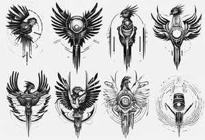 minimalist cyberpunk Quetzal tattoo idea