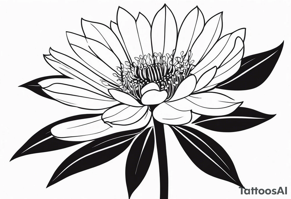 one very simple and no detailed waratha flower with stem in black and white, the few lines possible, fine-line tattoo idea
