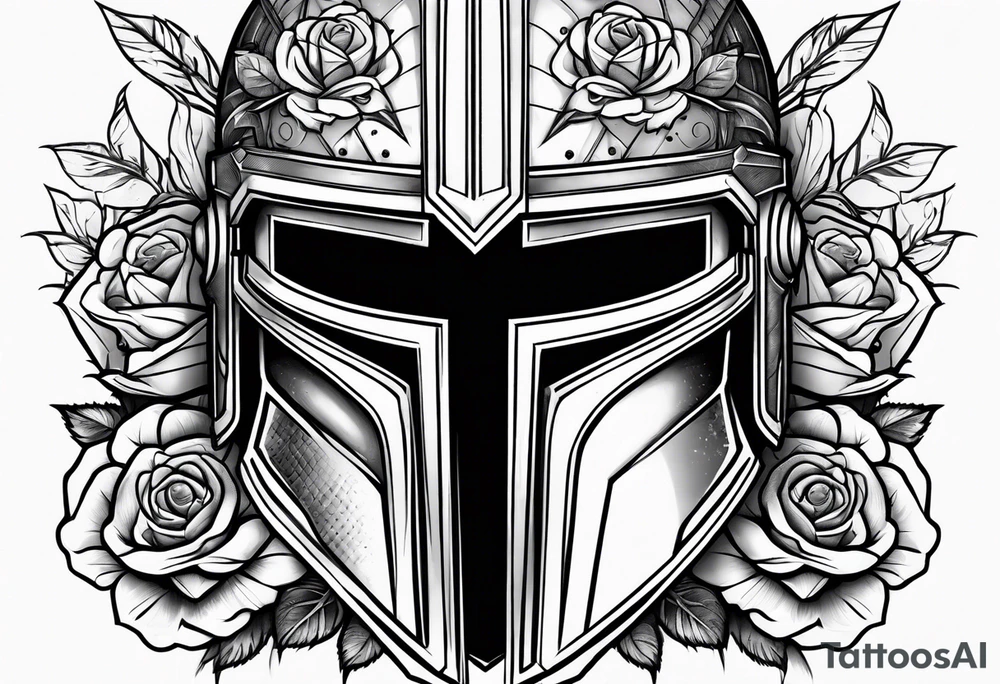 spartan helmet with roses tattoo idea