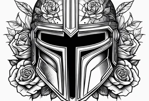 spartan helmet with roses tattoo idea