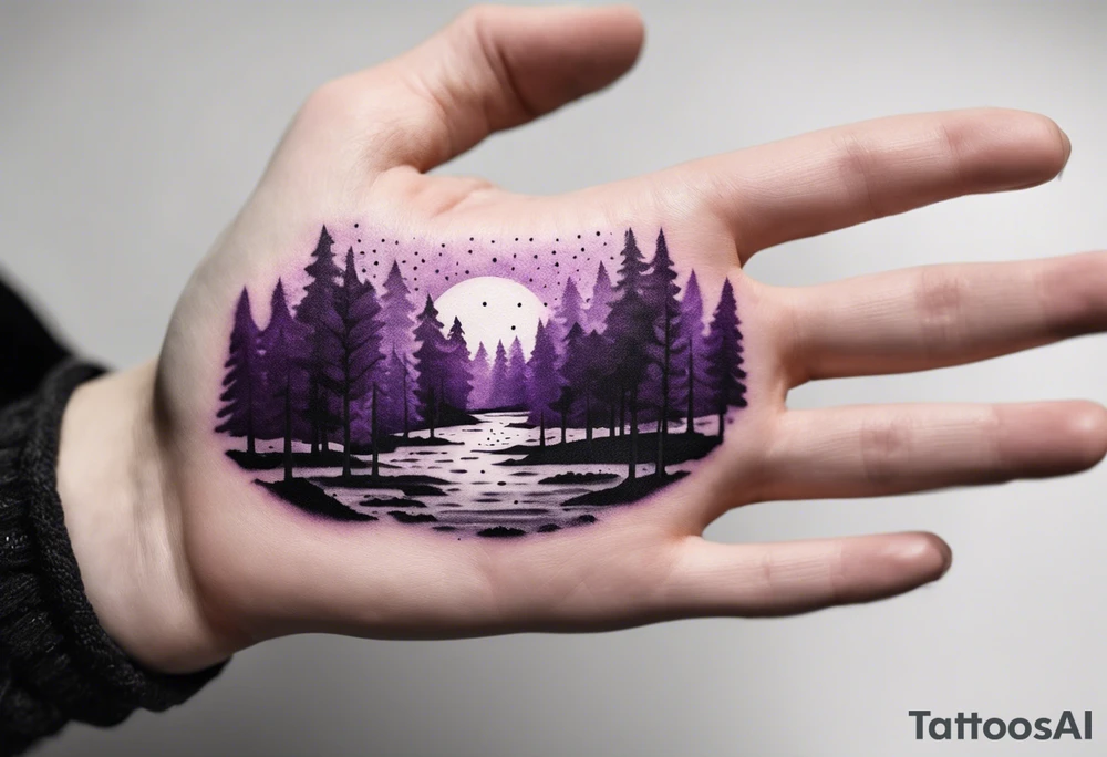 forest, abstract, on hand, no people, purple and black, full, no borders tattoo idea
