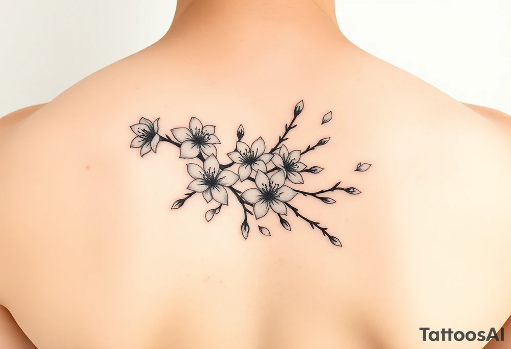 delicate cherry blossoms swirling in spring breeze with petals tattoo idea