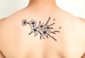 delicate cherry blossoms swirling in spring breeze with petals tattoo idea