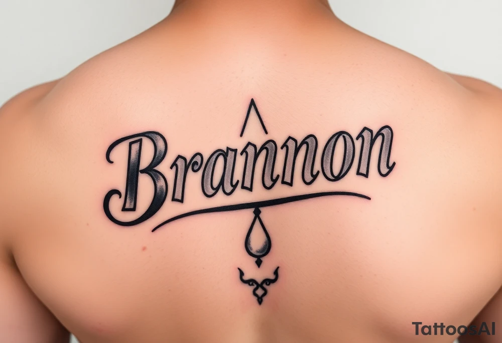 Brannon in old school Chicano lettering filled in with the traditional bandana tear drop design vertical for ribcage tattoo idea