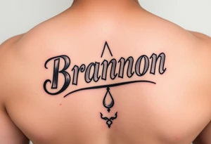 Brannon in old school Chicano lettering filled in with the traditional bandana tear drop design vertical for ribcage tattoo idea