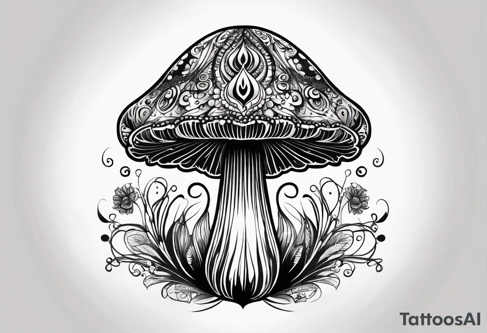 Shaggy cap mushroom dripping ink off cap mandala henna black tattoo design tattoo idea