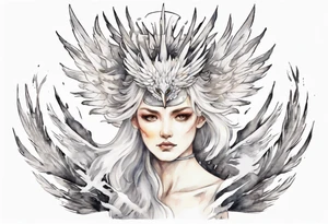 a white phoenix wearing iron diadem crown tattoo idea