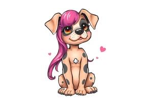 goth hot puppy girl with big boobs and pink hair full human body tattoo idea