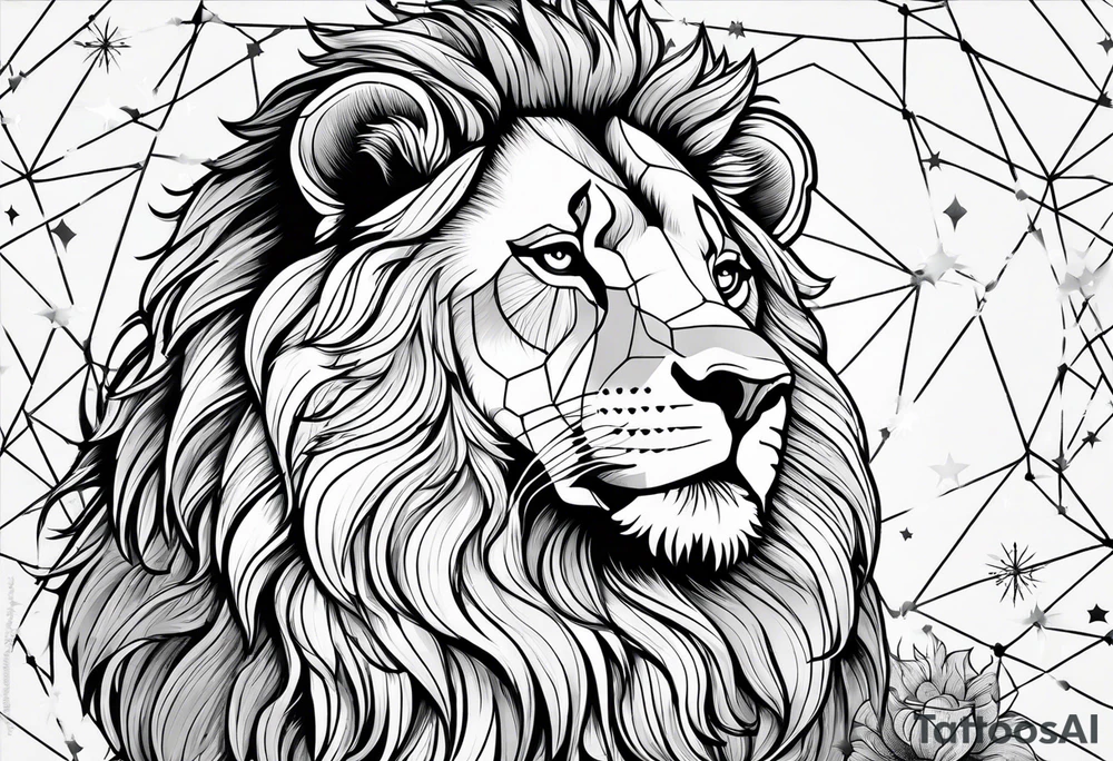 leo geometric lion with constellation tattoo idea