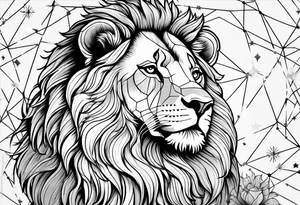 leo geometric lion with constellation tattoo idea