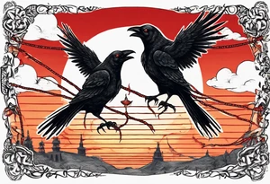 The two black crows at the end of the movie "Secret of NIHM" as they fly away into the sunset carrying some red string between them. tattoo idea