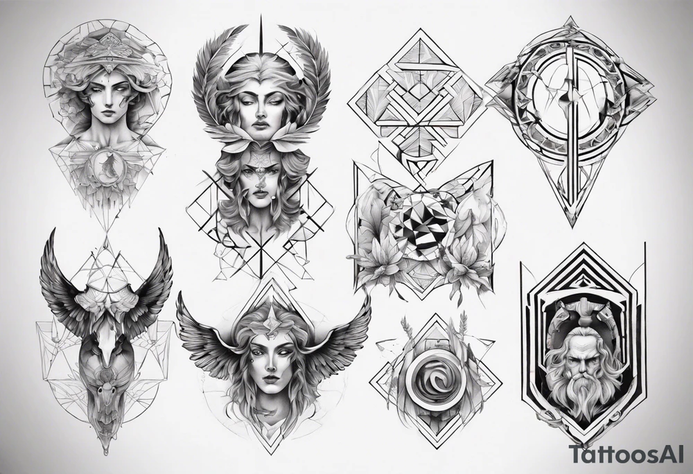 Geometrical x Greek mythology half sleeve tattoo idea