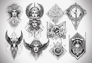 Geometrical x Greek mythology half sleeve tattoo idea