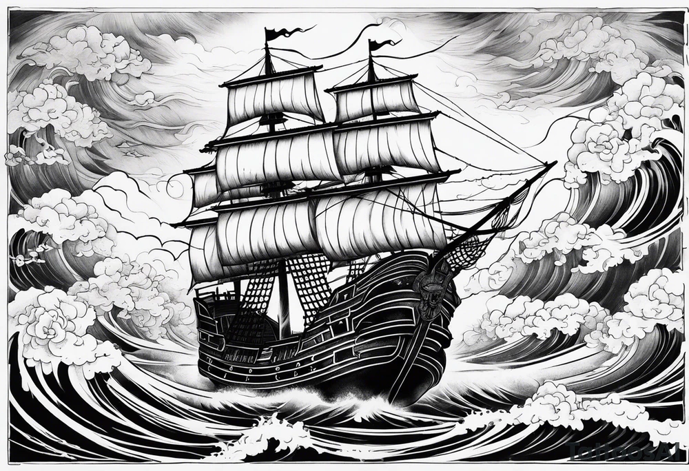Pirate ship in a storm tattoo idea