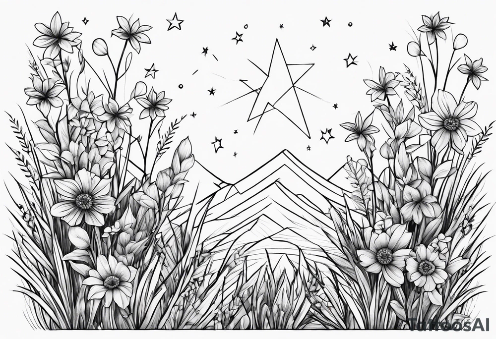 Stars dust flowers grass tattoo idea