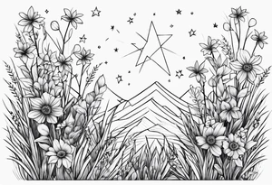 Stars dust flowers grass tattoo idea