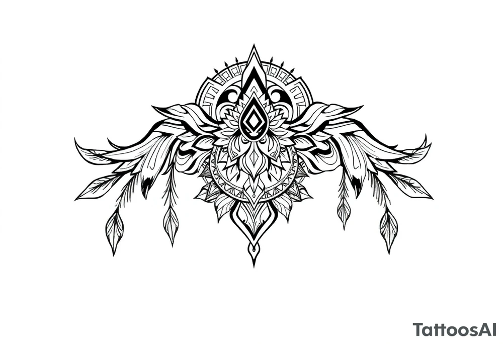 long shaman style mytical bold line with rhyme tattoo idea