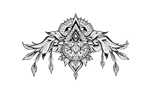 long shaman style mytical bold line with rhyme tattoo idea