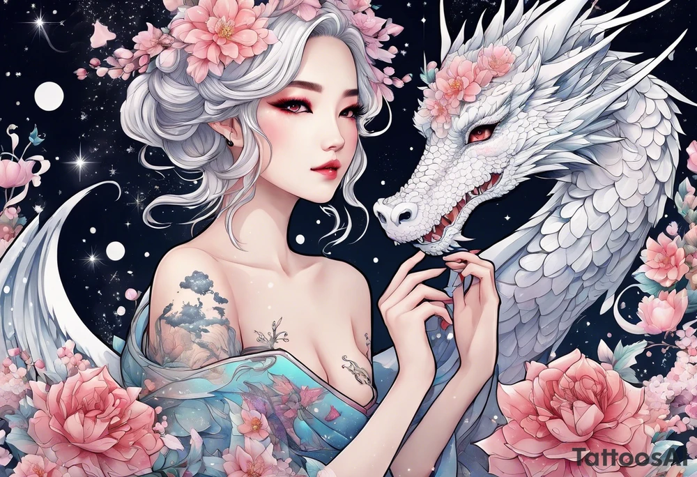 Constellation, wing , snow , cross , dragon female japan kawaii , flower tattoo idea