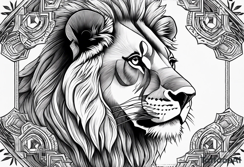 Small male lion with inspirational quote tattoo idea