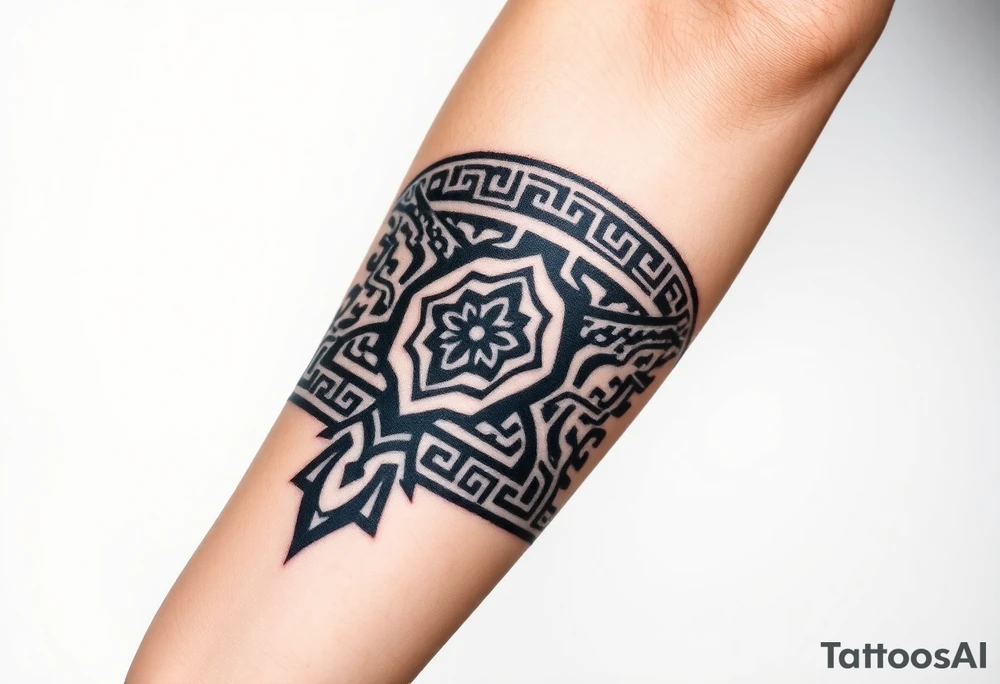 Ancient Greek pattern arm band wrap around tattoo idea