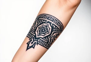 Ancient Greek pattern arm band wrap around tattoo idea