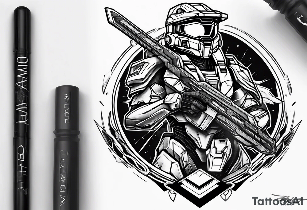 Halo video game tattoo with energy sword incorporated tattoo idea