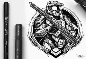 Halo video game tattoo with energy sword incorporated tattoo idea