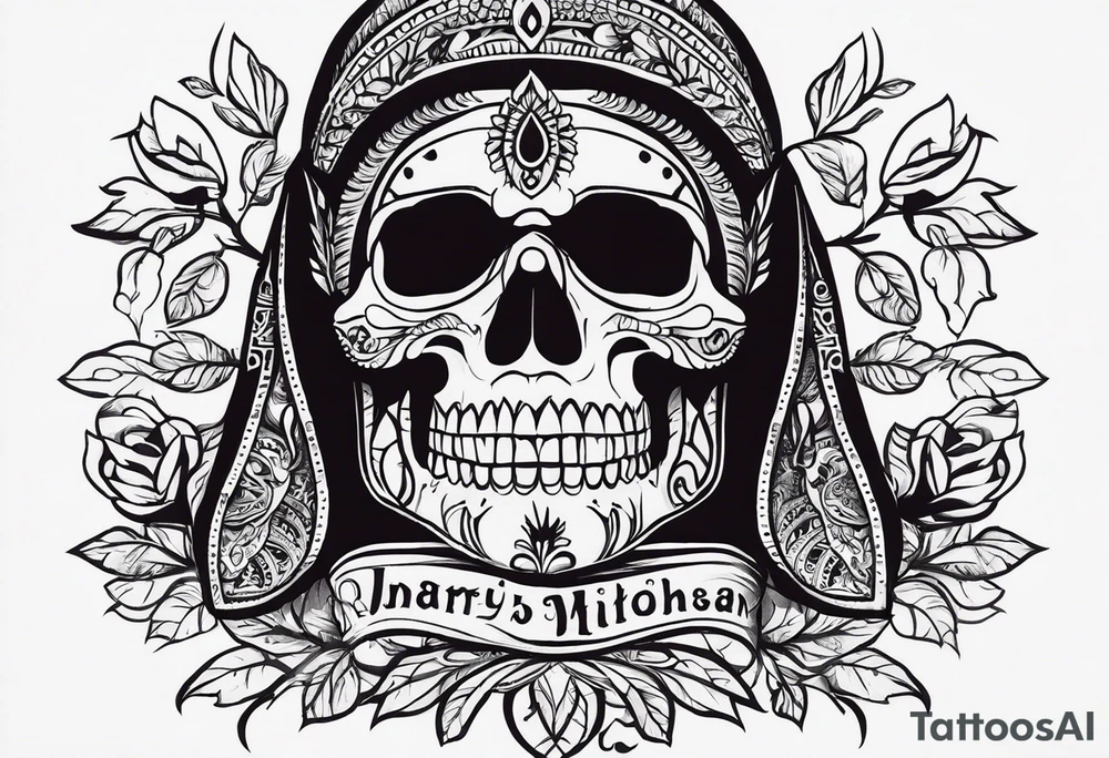 an Indian with a skull instead of a face so that he could be seen whole tattoo idea