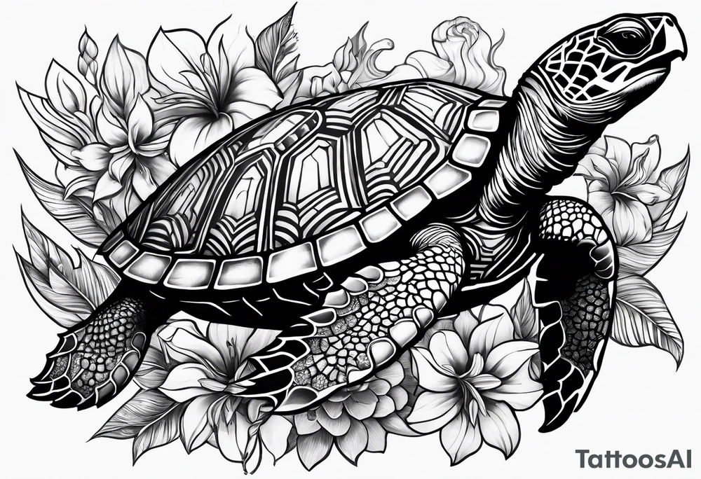 Full Sleeve and chest, Viking, Hawaiian, sea Turtle, flowers tattoo idea