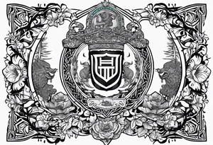 family crest with Whidbey Island, Cambodia, Scotland, Ghana, Liberia, Haiti tattoo idea