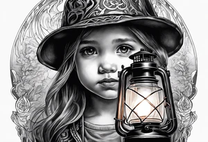 A small girl holding a lantern in hell tattoo idea