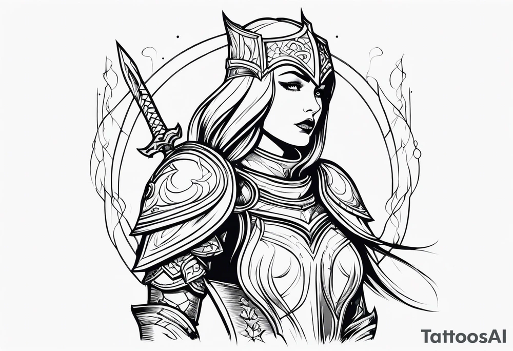 Dark fantasy women knight traditional tattoo idea