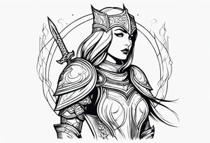 Dark fantasy women knight traditional tattoo idea